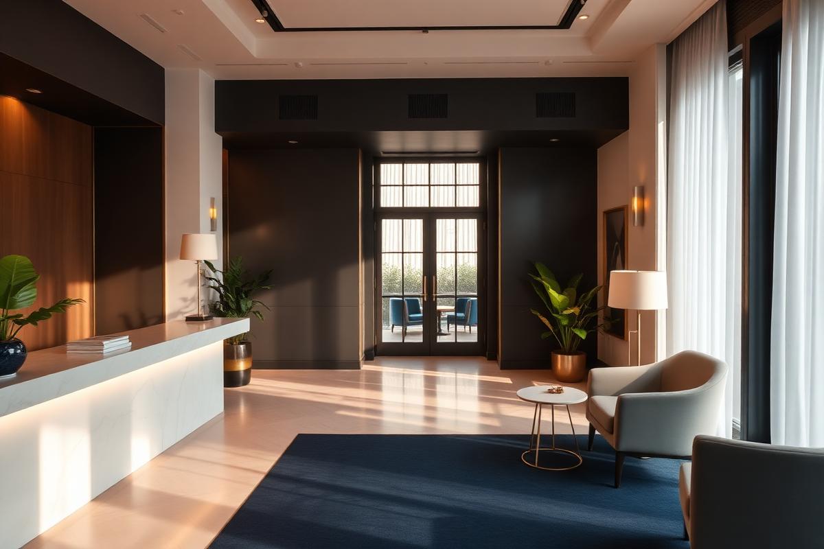 Lobby van een modern hotel met receptie